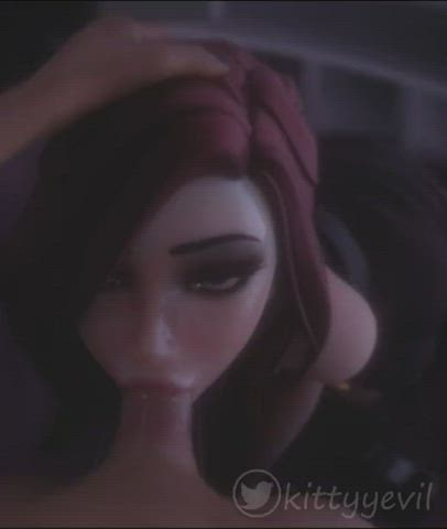 3d animation big tits blowjob deepthroat redhead sfm clip