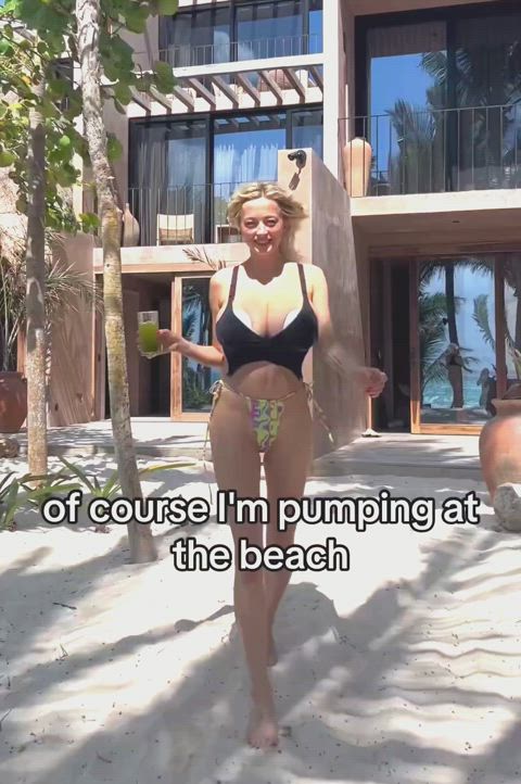 beach big tits bikini blonde bouncing tits huge tits lactating milf natural tits