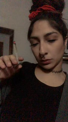 alt brunette dominant latina lips model selfie sensual smoking clip