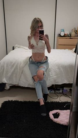 Cheeky titty flash in my blue jeans