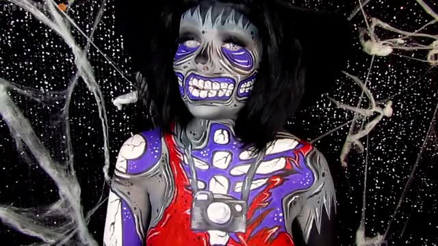 Lydia Deetz Pop Art Zombie Makeup & Body Painting Halloween Tutorial | Ash Clements