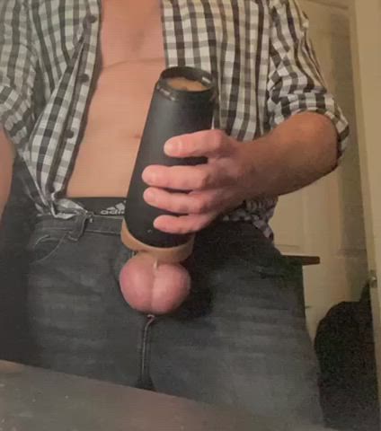 Leaking precum and lube onto my balls