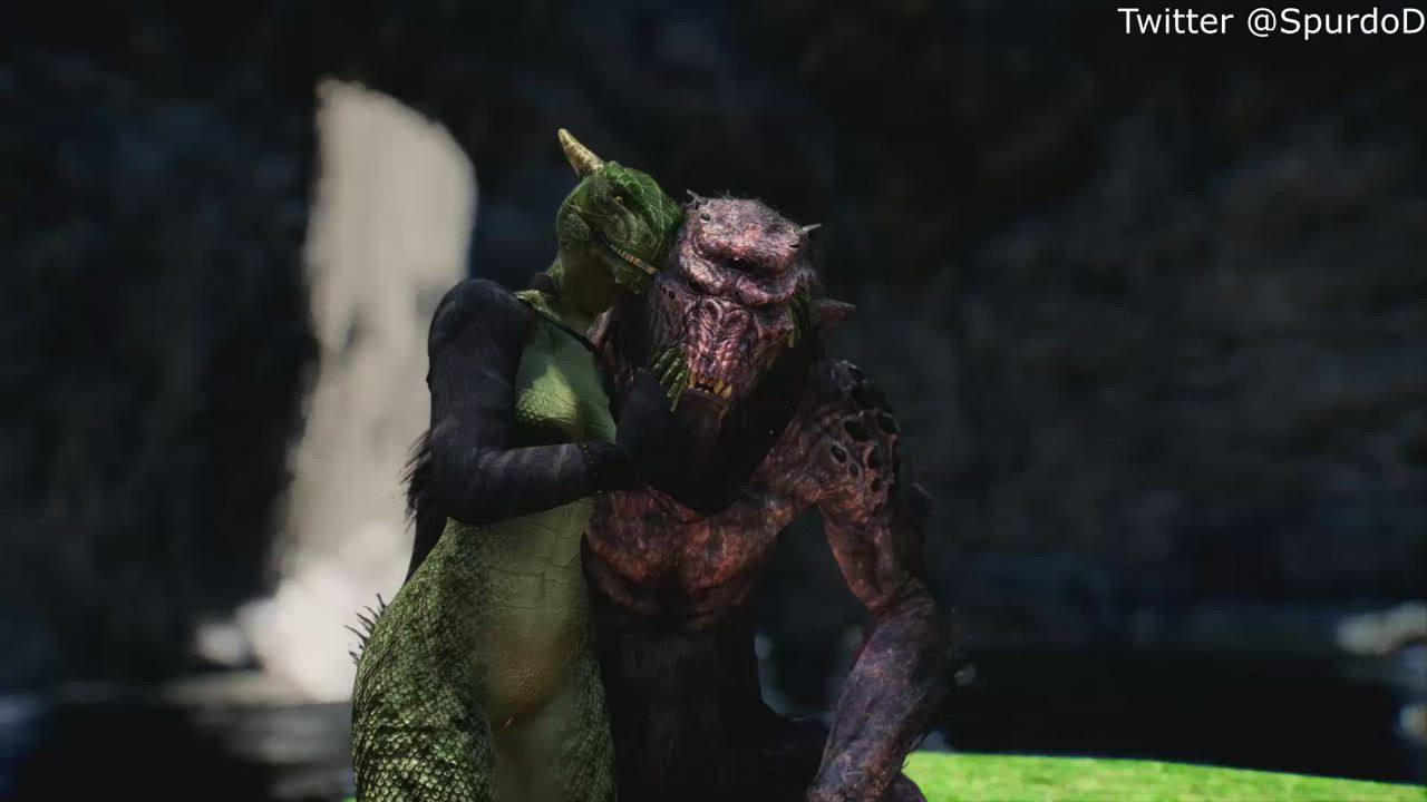Argonian Takes Care of Her Pet Troll