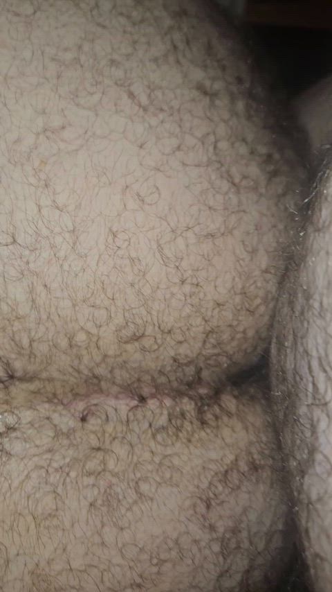 A gorgeous and thick cock pulling out of my hairy bear pussy 