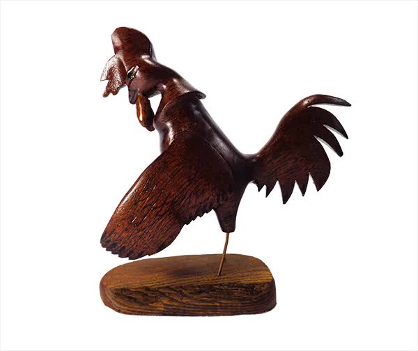 SPINNING HAND CARVED WOODEN ROOSTER FIGURE 
