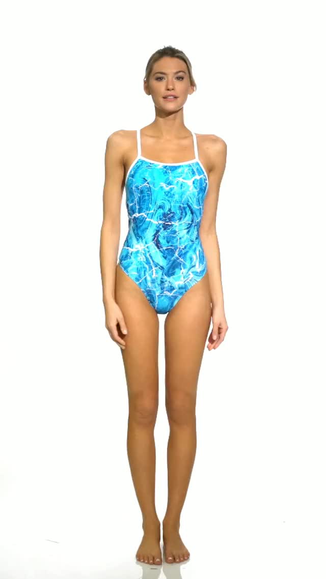 Funkita Women's Mint Marble Strapped In One Piece Swimsuit