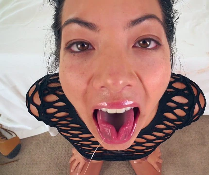 Loving every drop of her cum covered face