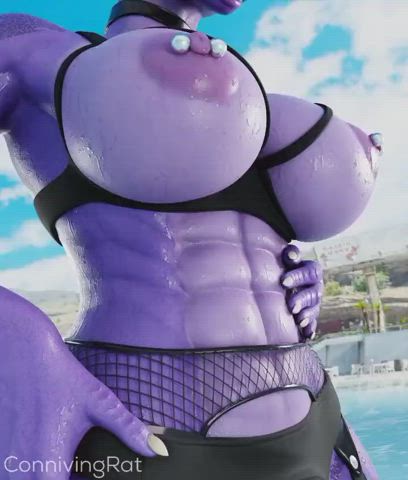 animation beach big tits fishnet futanari lingerie monster cock nipple piercing undressing