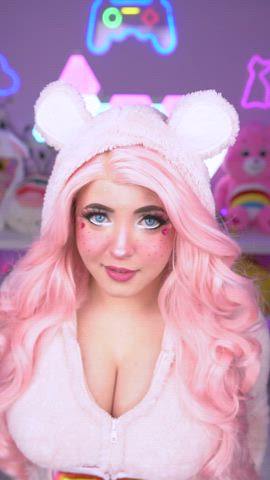 Blue Eyes Cleavage Cosplay Costume Cute Gamer Girl Innocent Kawaii Girl Pink clip
