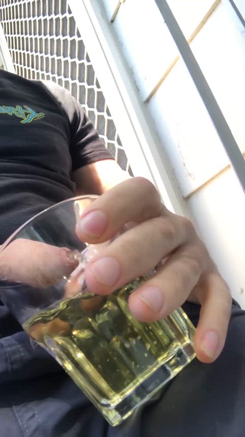 Making myself a fresh cup of piss outside and tasting the goods.