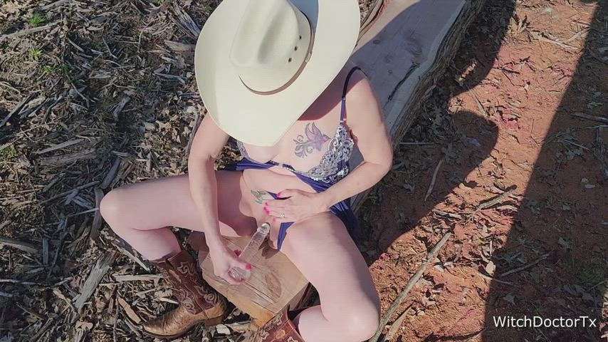 Cowgirl MILF having some fun outdoors