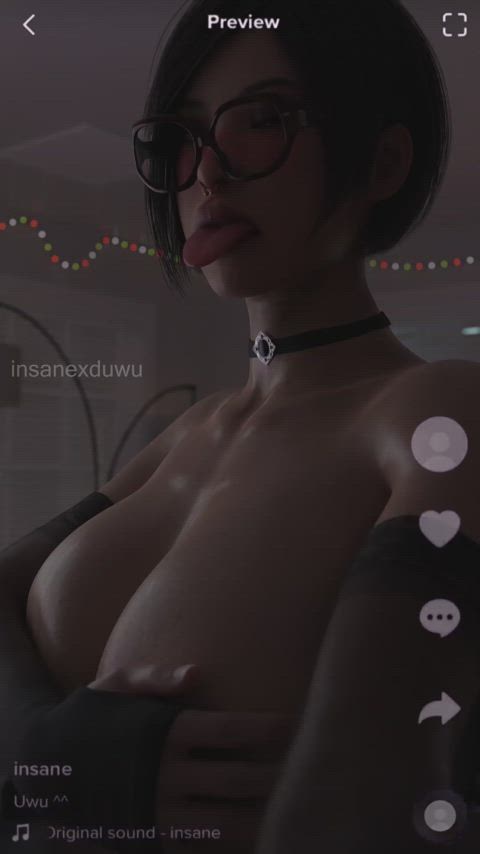 3d ahegao animation big tits choker glasses grabbing piercing solo vertical clip