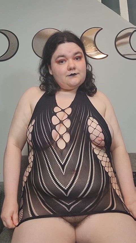 Would you prefer to fuck my chubby body with my fishnet dress on or off? 