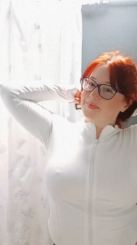 bouncing bouncing tits changing room cute glasses pokies redhead see through clothing