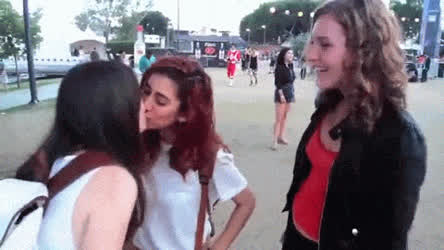 French Kissing Girlfriends Girls Kissing Lesbian Lesbians Outdoor Public clip