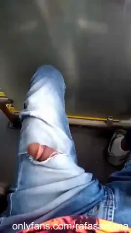 Big dick pops out on the bus