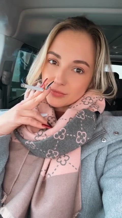 blonde car smoking clip