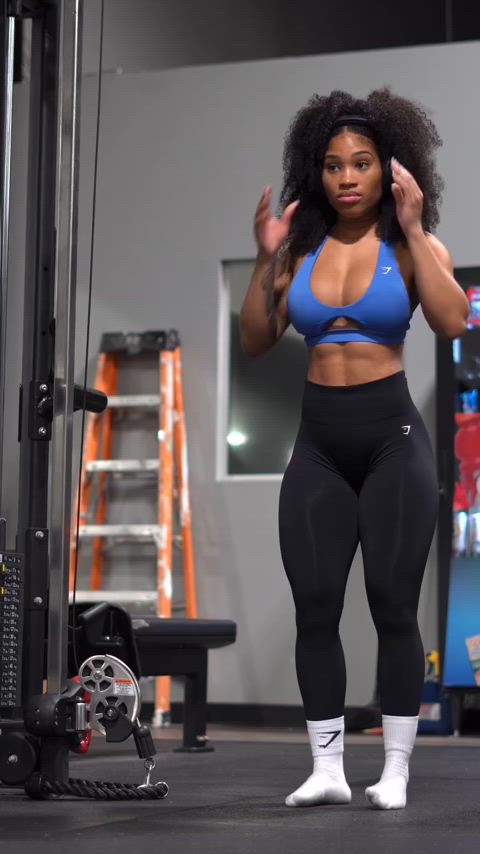 afro ebony fitness muscular girl clip