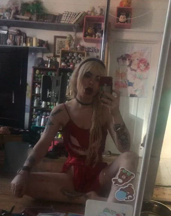 Blonde Clothed Goth Lesbian Strip Stripper Tattoo clip