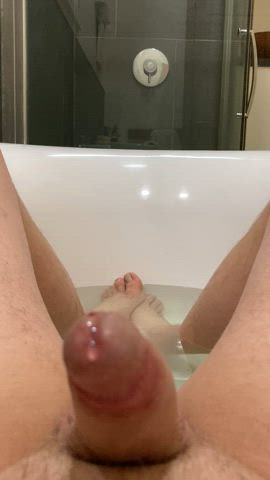 bathtub circumcised cock ejaculation gay male masturbation masturbating precum premature