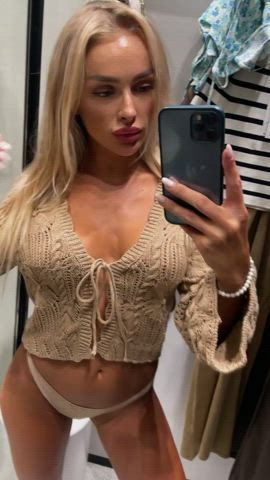 blonde dressing room selfie clip