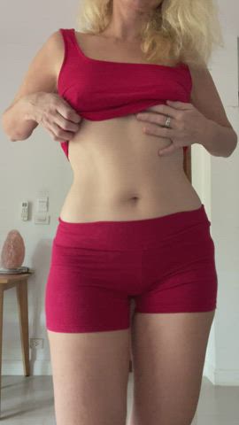 Love sliding down my red gym shorts to show you my panties