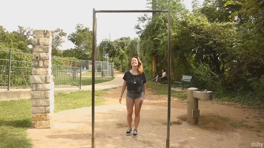 big tits huge tits nipple piercing outdoor pierced public redhead clip