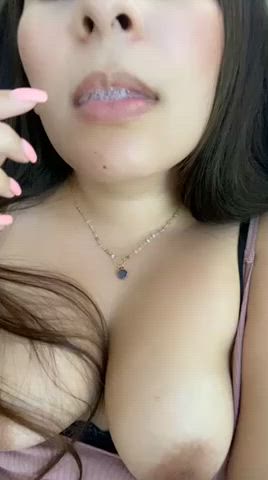 exposed girlfriend nipples small tits spit tease clip