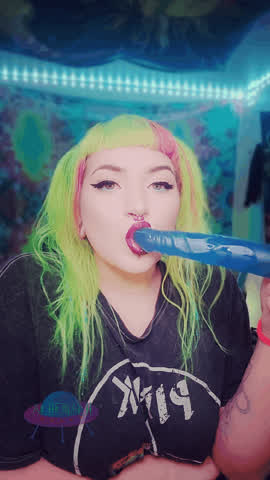 dildo green eyes pigtails sucking clip