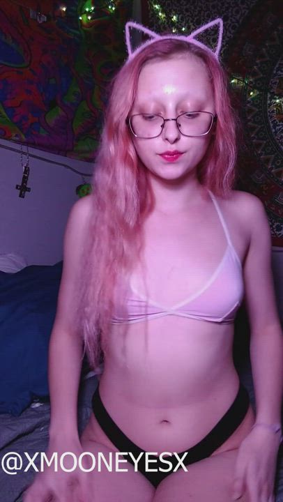 Bouncing Tits Cute Glasses Kitten Lipstick Fetish OnlyFans Panties Pussy Small Tits