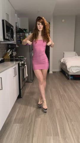 Hot girlfriend in her stripper heels party outfit