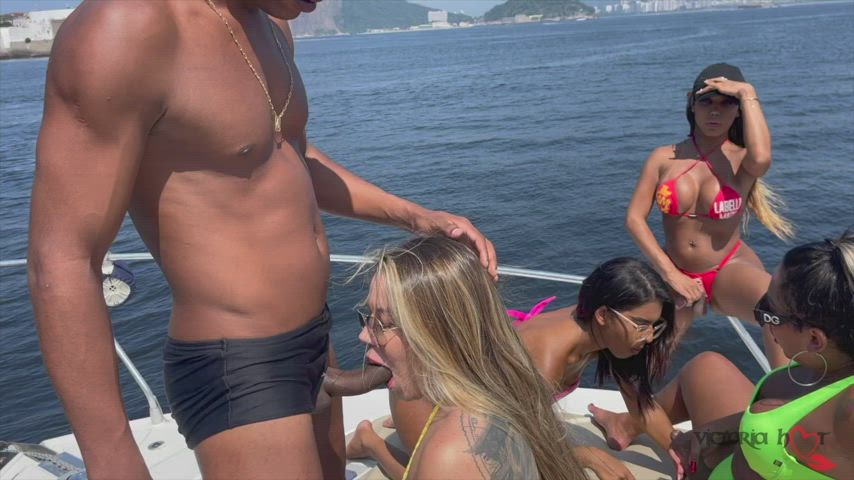 Hot orgy party in one speedboat with my two hot trans friend, one hot girl and one