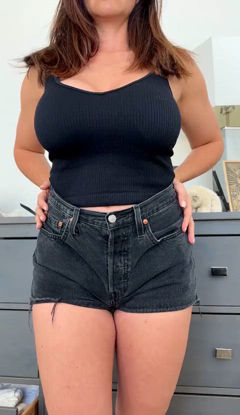 big tits jean shorts reveal titty drop clip