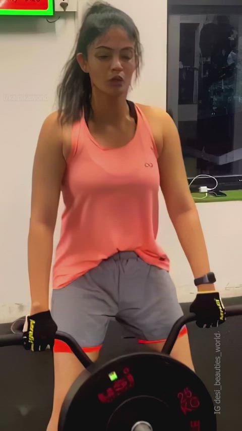 Kalpika Ganesh sweaty workout in sleeveless shirt and shorts