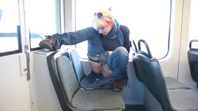 Cute Punk Rock Chick Pisses All Over Public Bus Seat