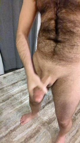 Playing with my thick morning wood, woke up horny as fuck