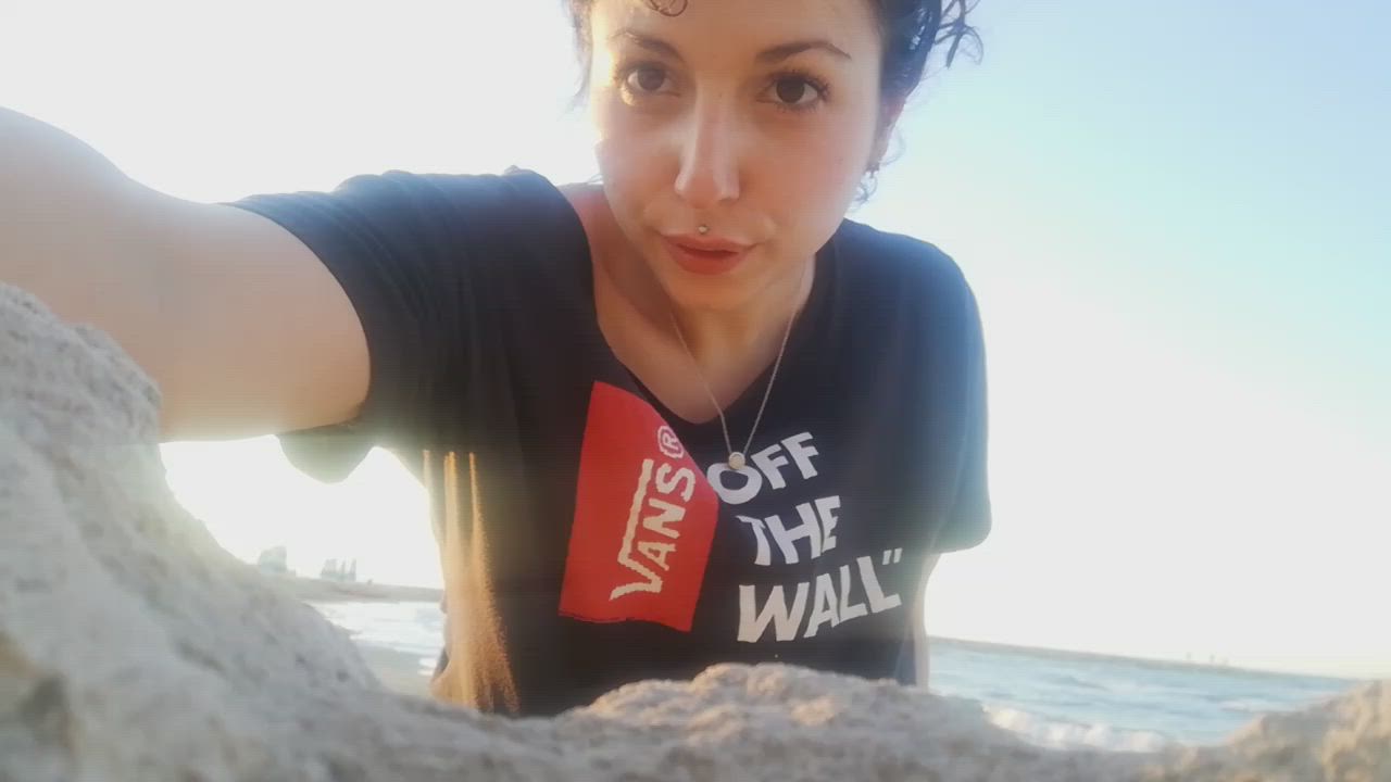 Flashing my big tits at the beach (OC)