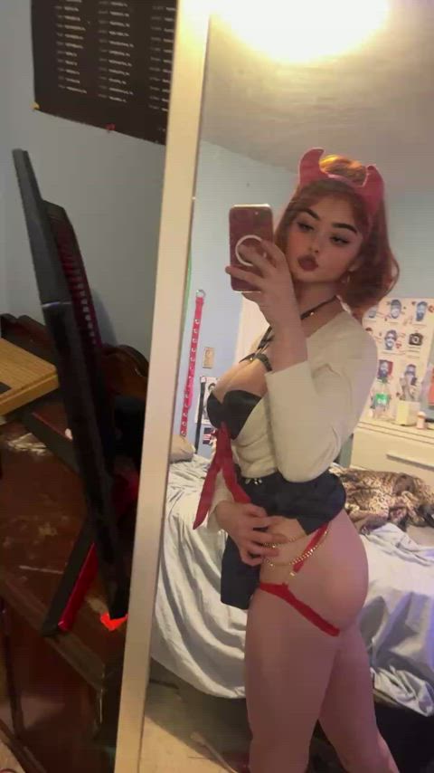 ass curvy cute femboy lingerie mirror selfie short hair trans woman trans girls pale-girls