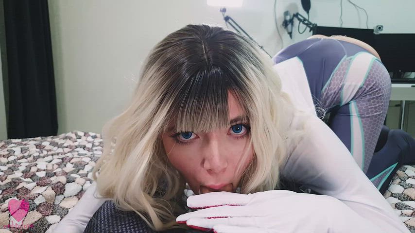 Blonde Blowjob Bodysuit Cosplay Costume Deepthroat Oral Sloppy Sucking clip