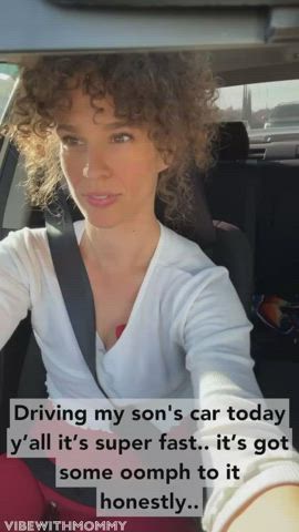 I love getting weird in my sons fast car! I don’t know what it is but my tits loves