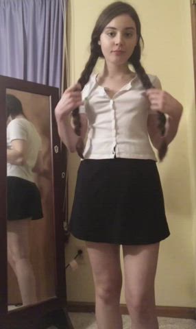 Barely Legal Schoolgirl Small Tits Striptease Teen Tight Pussy Undressing Porn GIF