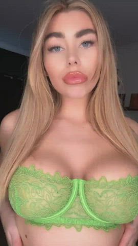 Blonde with horrible lips but massive tits