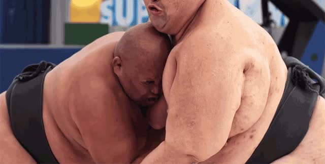 Sumo wrestlers in slo-mo