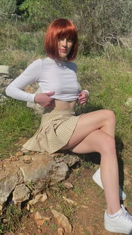 amateur exhibitionism exhibitionist natural tits public redhead clip