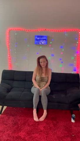 Casting couch with cute petite Milf