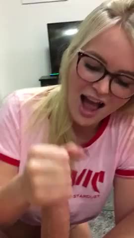 Nice BJ and Handjob from Blonde with Glasses