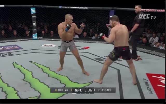 GSP vs. Bisping | GSP feint 3 shuffle 3 -> Bisping slips counter 3-4-3