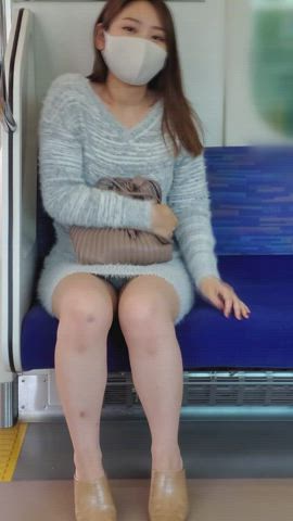 Japanese girl flashing her panties on a train