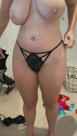 big tits bikini curvy hairy pussy natural tits nipple piercing saggy tits clip