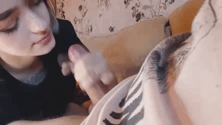 19 Years Old Blonde Brunette Close Up Cock Milking Cock Worship Cum In Mouth Cum